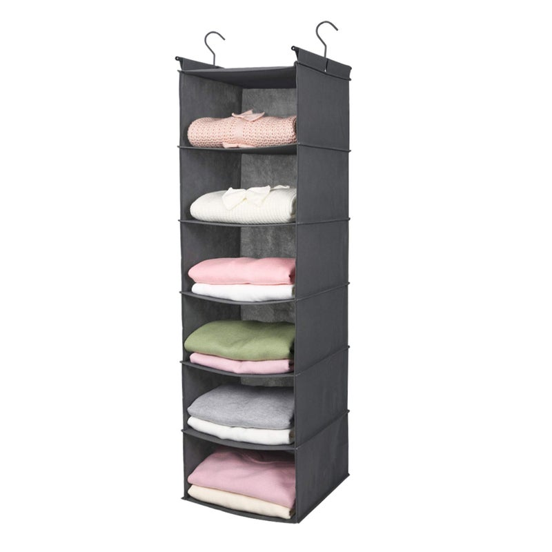 MAX Houser 6 Tier Shelf Hanging Closet Organizer, Closet Hanging Shelf with 2 Sturdy Hooks for Storage, Foldable (Grey) - Image 1